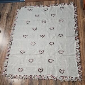 Vintage Handmade Cross-stitched Heart Pattern Table Runner Tabble Topper
